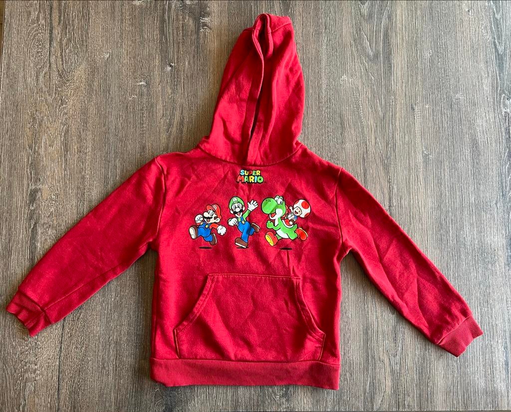 Super Mario trui rood maat 116, Ophalen of Verzenden, Zo goed als nieuw, Jongen, Trui of Vest