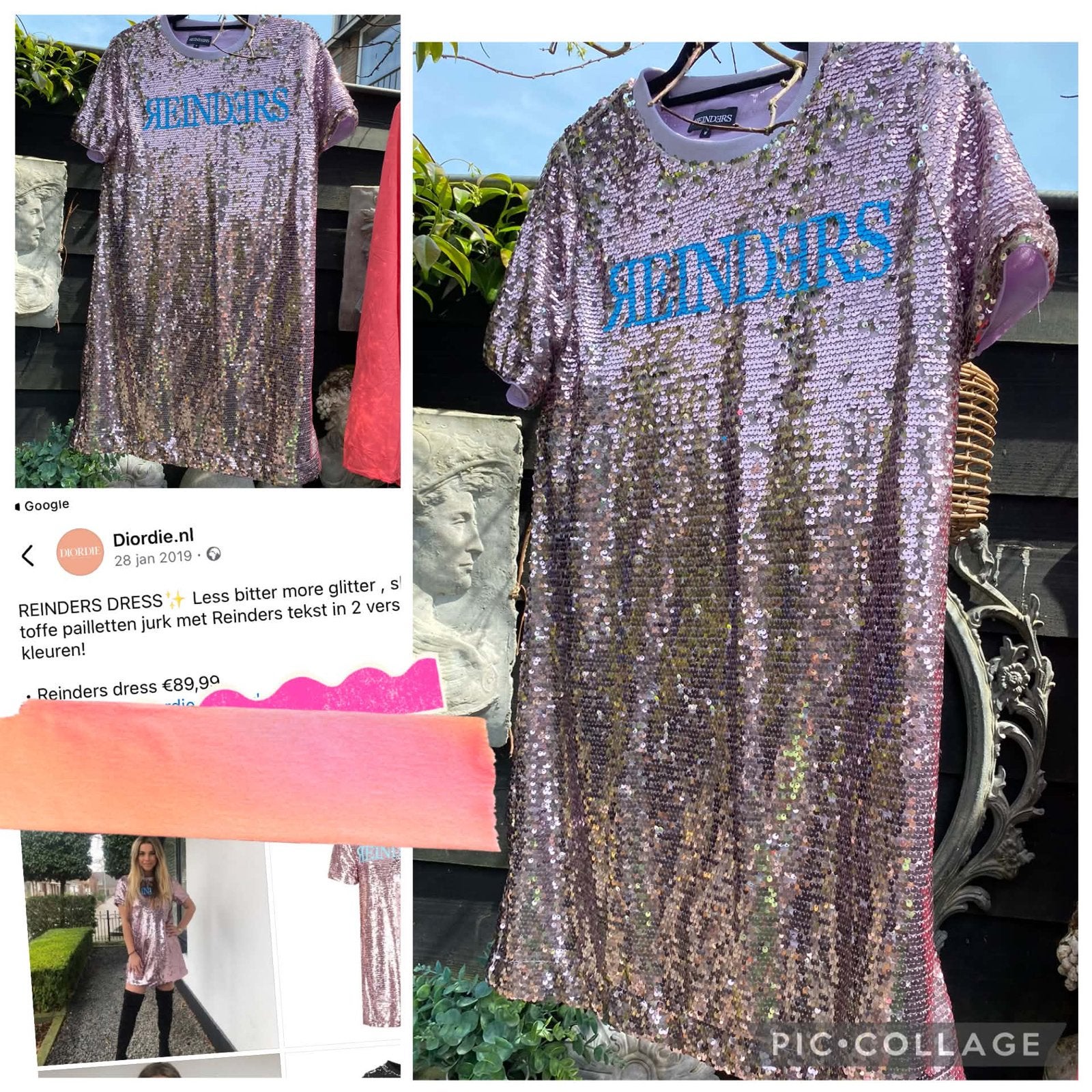 Reinders pailletten jurk met tekst, Kleding | Dames, Jurken, Overige kleuren, Zo goed als nieuw, Boven de knie, Ophalen