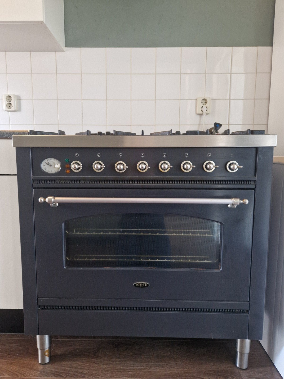 Boretti 6-pits gasfornuis 90 cm – zwart – vrijstaand, Ophalen, Gebruikt, 60 cm of meer, Gas