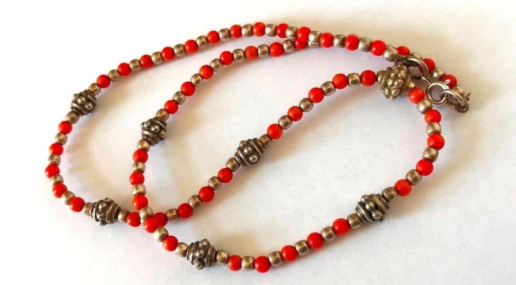 bloedkoraal ketting met 925 zilveren slot, bloedkoralen, Ophalen, Zilver, Ketting, Met edelsteen