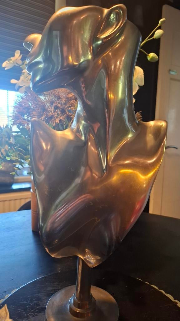 Modernistische chromen buste sculptuur, Antiek en Kunst, Ophalen of Verzenden, Buste, 20 - 50 cm, Zilver