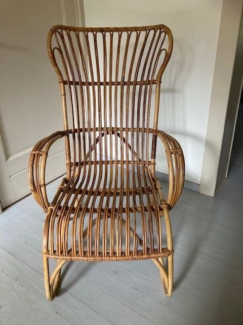 Vintage Jaren '60 Rotan Dirk van Sliedrecht Belse 9 Fauteuil, Ophalen, Minder dan 75 cm, Riet of Rotan, Zo goed als nieuw
