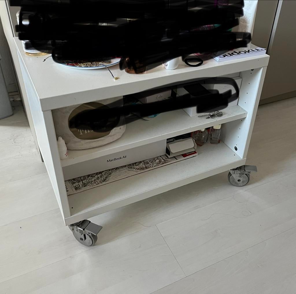 Wit verrijdbaar opbergrek met 3 planken, Ophalen, Gebruikt