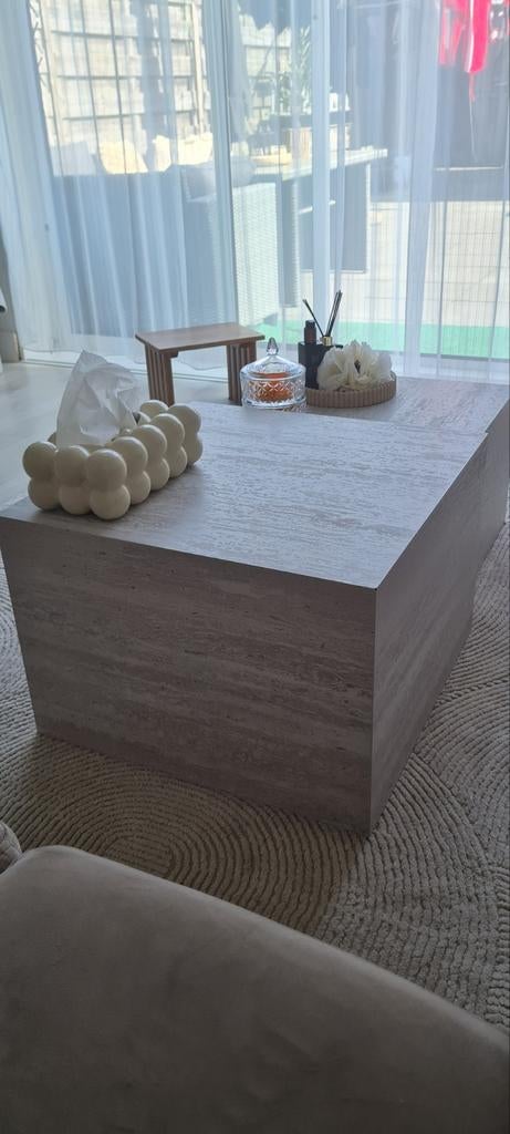 Traventin salon tafel, Huis en Inrichting, Tafels | Salontafels, 50 tot 100 cm, Vierkant, Zo goed als nieuw, Minder dan 50 cm