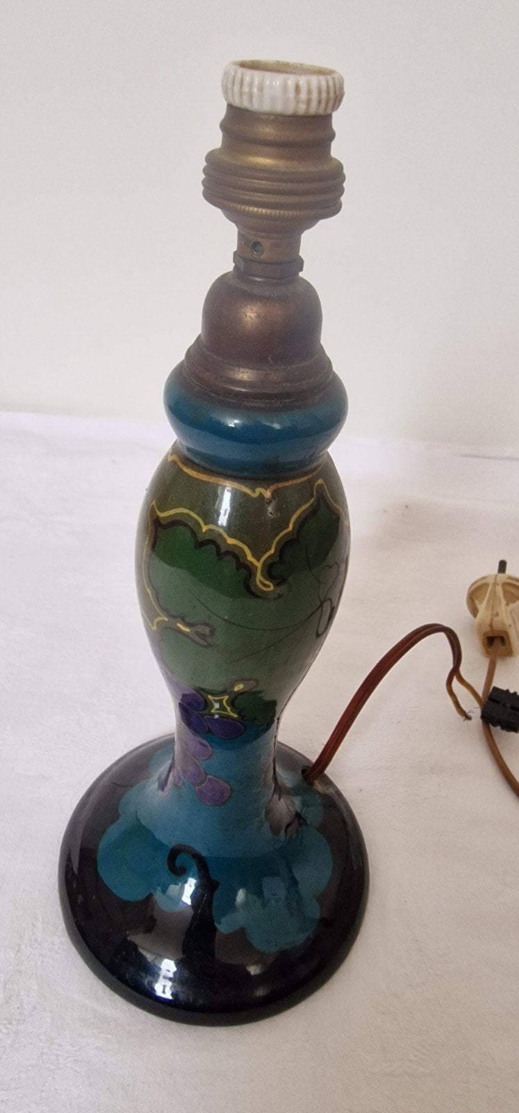 Antieke Gouds Plateel lampvoet B.H.W. & Co. (Decor Druif), Ophalen of Verzenden