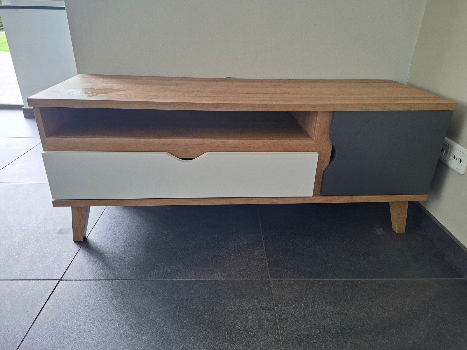Televisiekastje hout/wit/grijs, Huis en Inrichting, Ophalen, Gebruikt, 100 tot 150 cm, Eikenhout