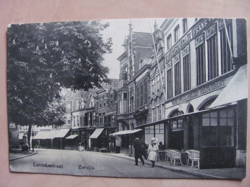 Zwolle 1910 Luttikestraat en restaurant Frans Tulker, Ophalen of Verzenden, Voor 1920, Overijssel
