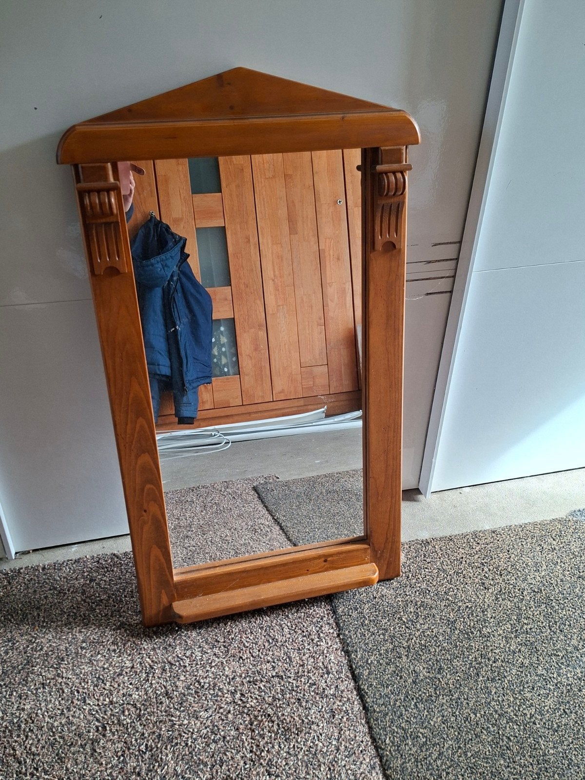 Mooie grote halspiegel met houten lijst, Ophalen, Rechthoekig