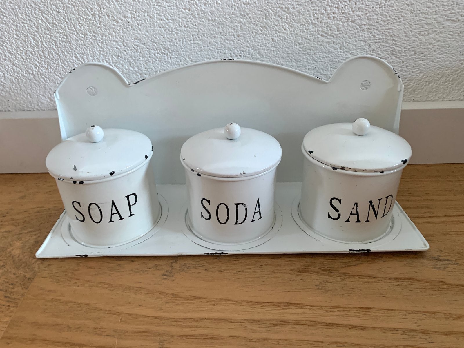 Metalen witte Sand - Soap - Soda wandrekset, Antiek en Kunst, Ophalen of Verzenden