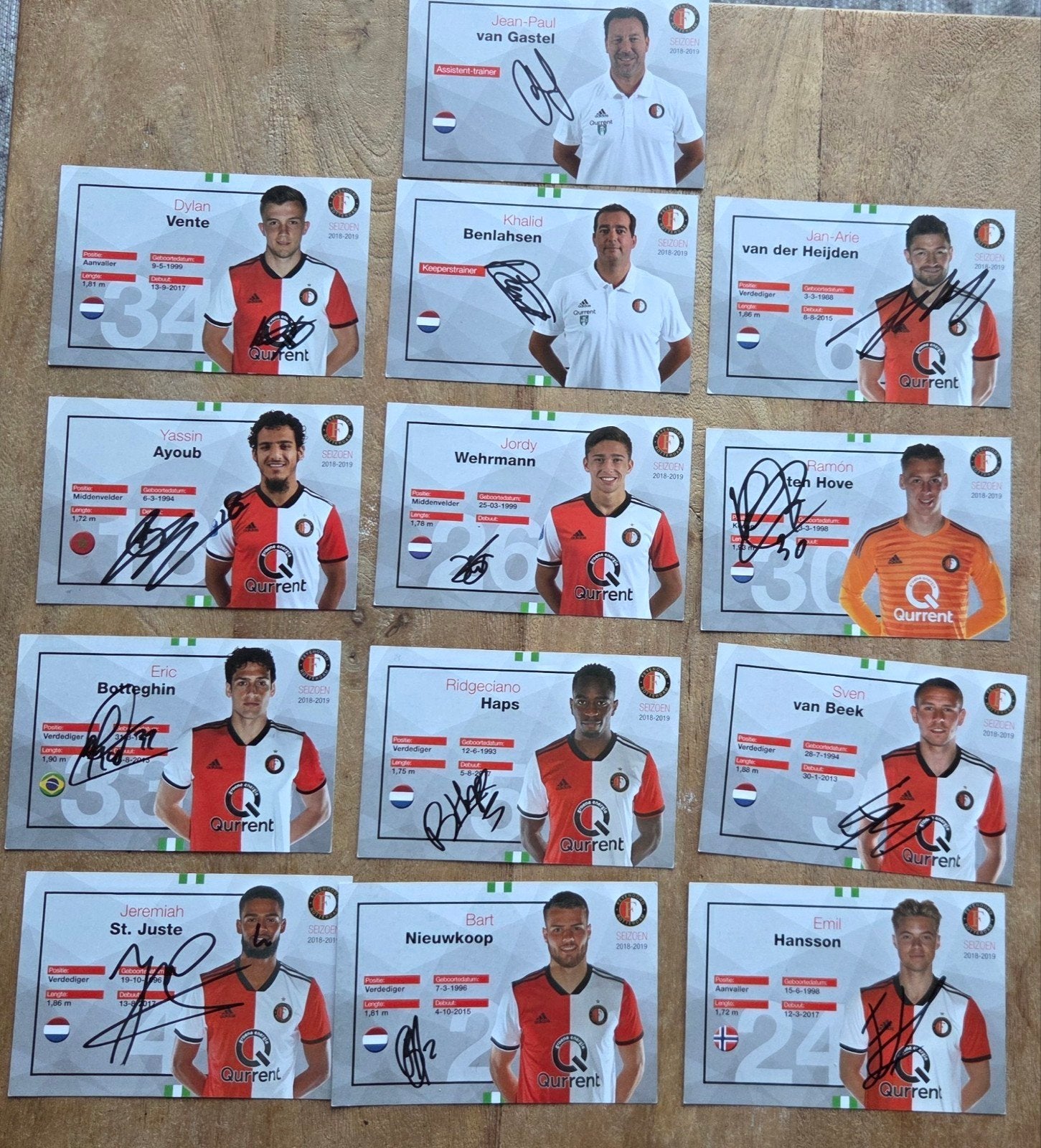 13x Feyenoord spelerskaarten originele handtekeningen, Verzamelen, Sportartikelen en Voetbal, Ophalen of Verzenden, Zo goed als nieuw