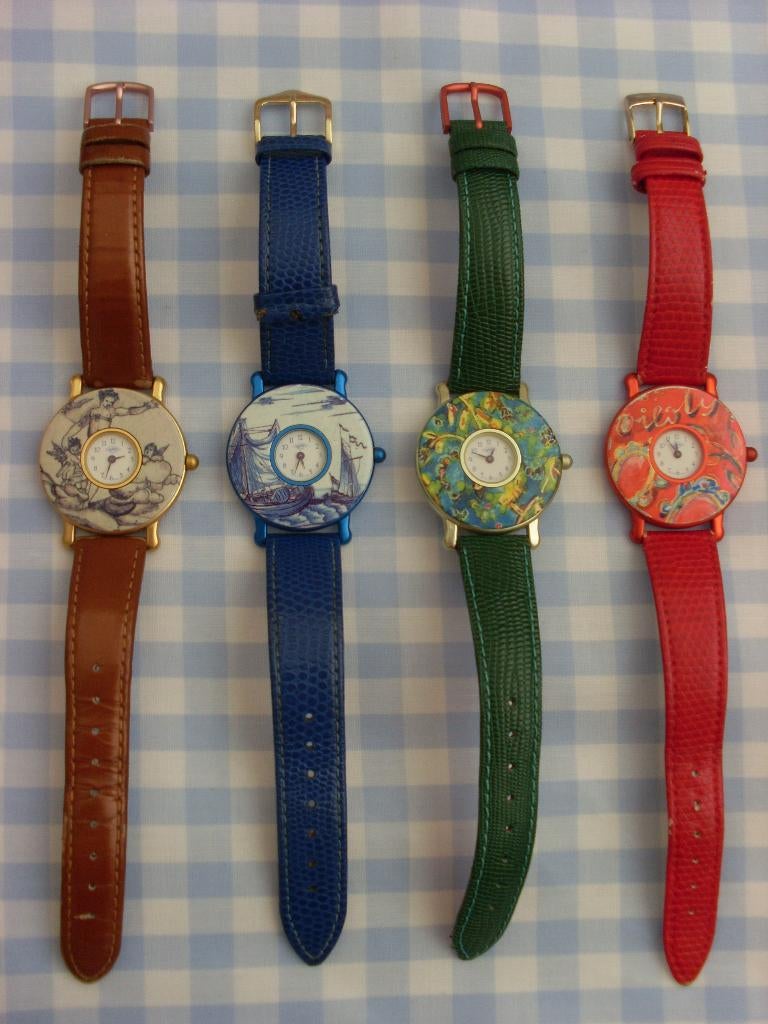 Oilily horloge horloges met leren bandjes o.a. Delfts blauw, Overige merken, Leer, Staal, Polshorloge