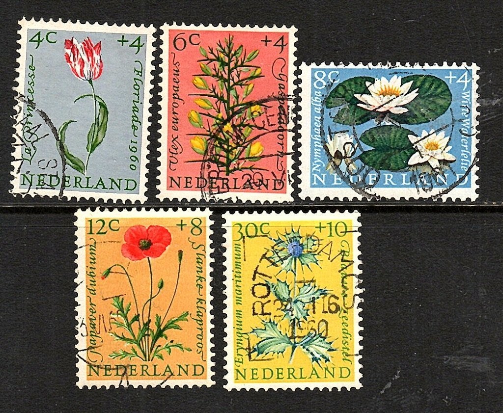 Nvph 738-742 zomerzegels 1960 gebruikt zie scan 335, Ophalen of Verzenden, Na 1940, Gestempeld