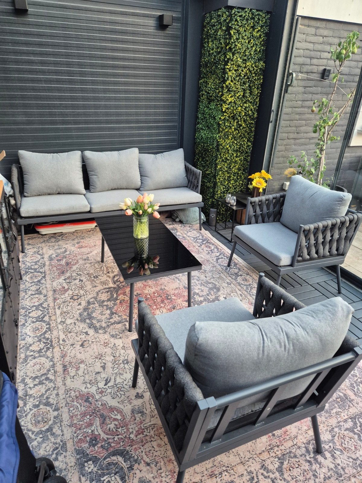 Luxe Loungeset met 3-zitsbank, 2 fauteuils en salontafel, Tuin en Terras, Ophalen, 5 zitplaatsen, Bank, Loungeset