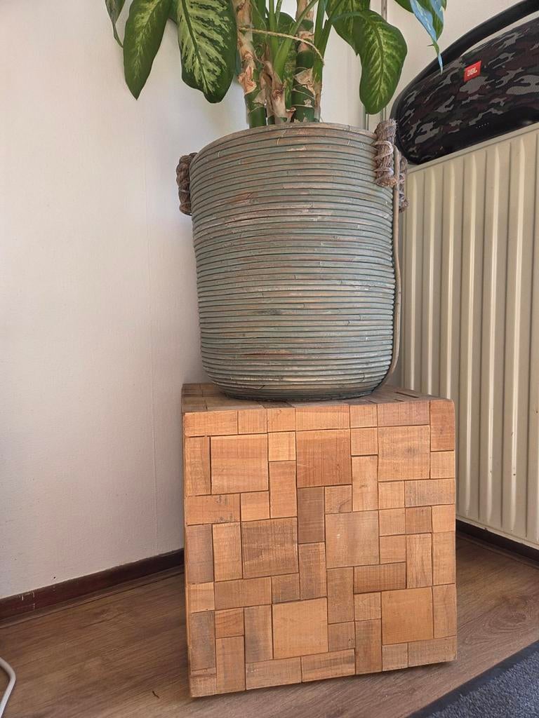 Houten kubus bijzettafel/plantenstandaard, Ophalen, Hout, Gebruikt, Landelijk