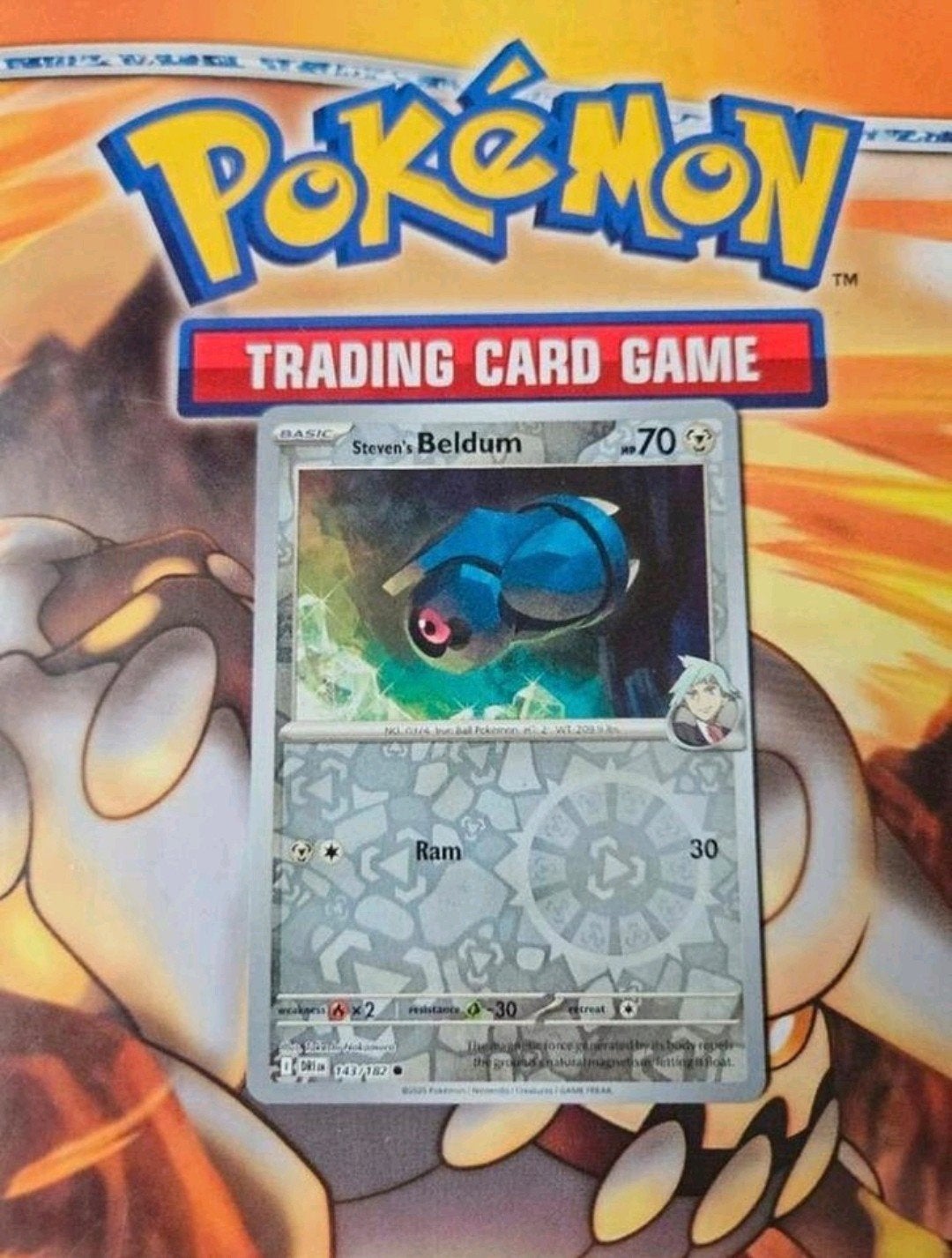Steven's Beldum 143/182 Destined Rivals reverse holo nm-mint, Ophalen of Verzenden, Zo goed als nieuw, Losse kaart, Foil