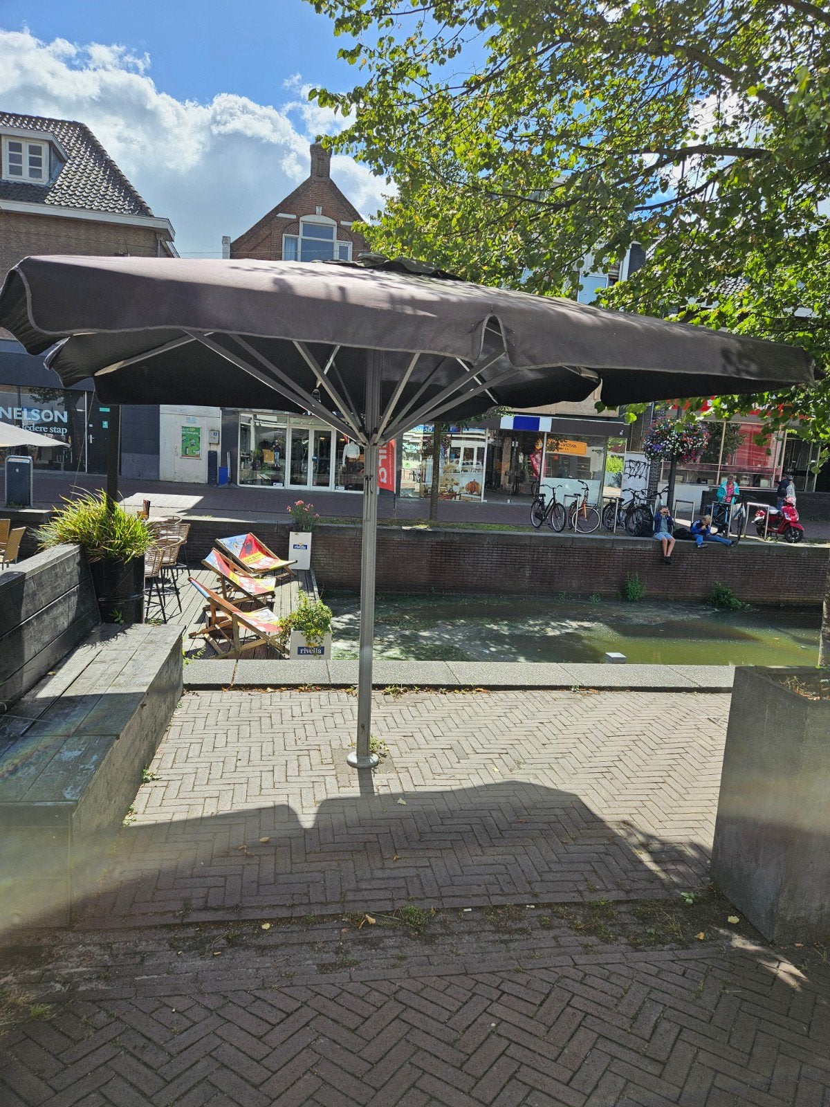 Horeca parasol 3x3 meter, 2 stuks, Tuin en Terras, Parasols, Ophalen, Gebruikt, 3 tot 4 meter, Overige typen