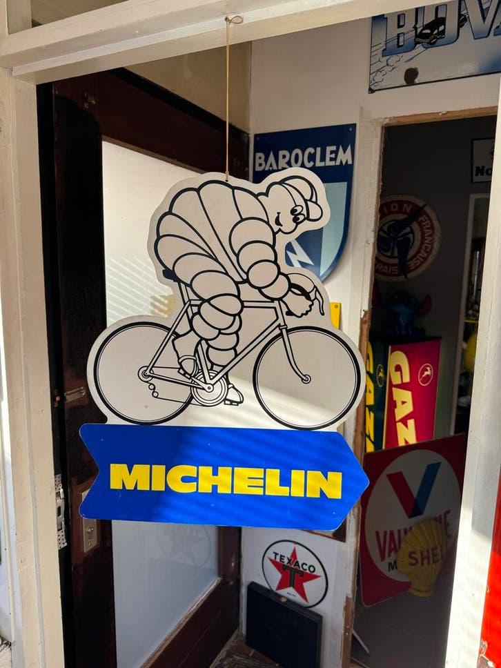 Vintage Michelin Man Fiets Reclamebord, Verzamelen, Reclamebord, Gebruikt, ., Ophalen of Verzenden