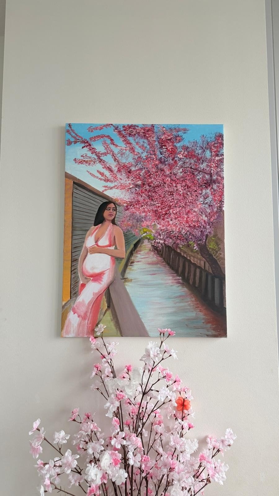 Bloeiend Seizoen Olieverfschilderij - Zwangerschap, Figuren, Ophalen of Verzenden, Olieverf, Op houten frame