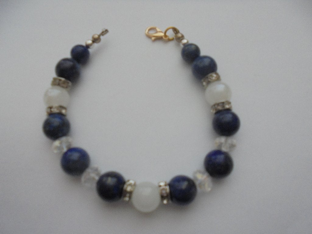 Armband ,Sodaliet,bergkristal en zilver, Ophalen of Verzenden, Zo goed als nieuw, Zilver, Zilver