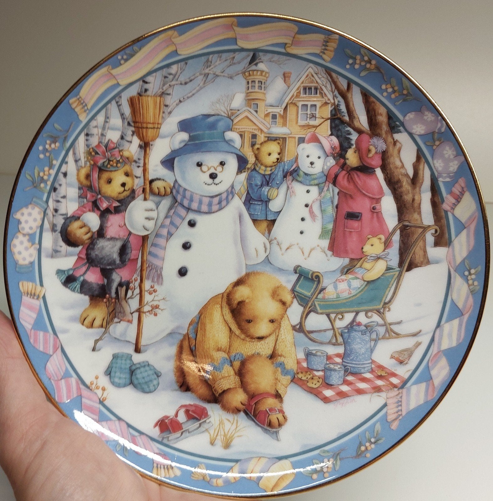 Teddy bear winter wonderland - Franklin Mint -  bord., Ophalen of Verzenden