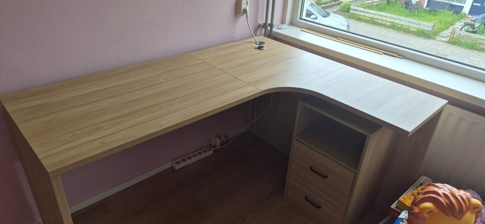 Hoekbureau en laden kastje. Bureau, Huis en Inrichting, Bureaus, Ophalen, Demontabel, 120 cm, 150 cm
