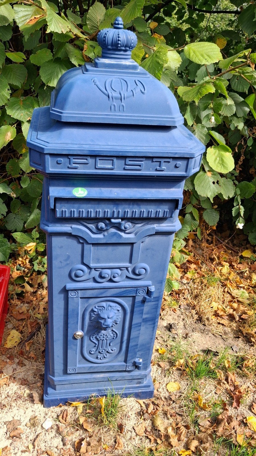 €30 Antieke blauwe staande brievenbus met kroon, Tuin en Terras, Brievenbussen, Ophalen, Gebruikt