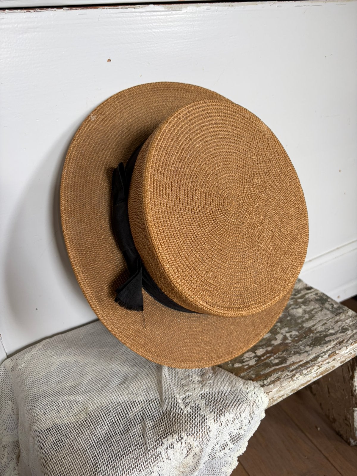 Oude brocante rieten hoed, Ophalen of Verzenden