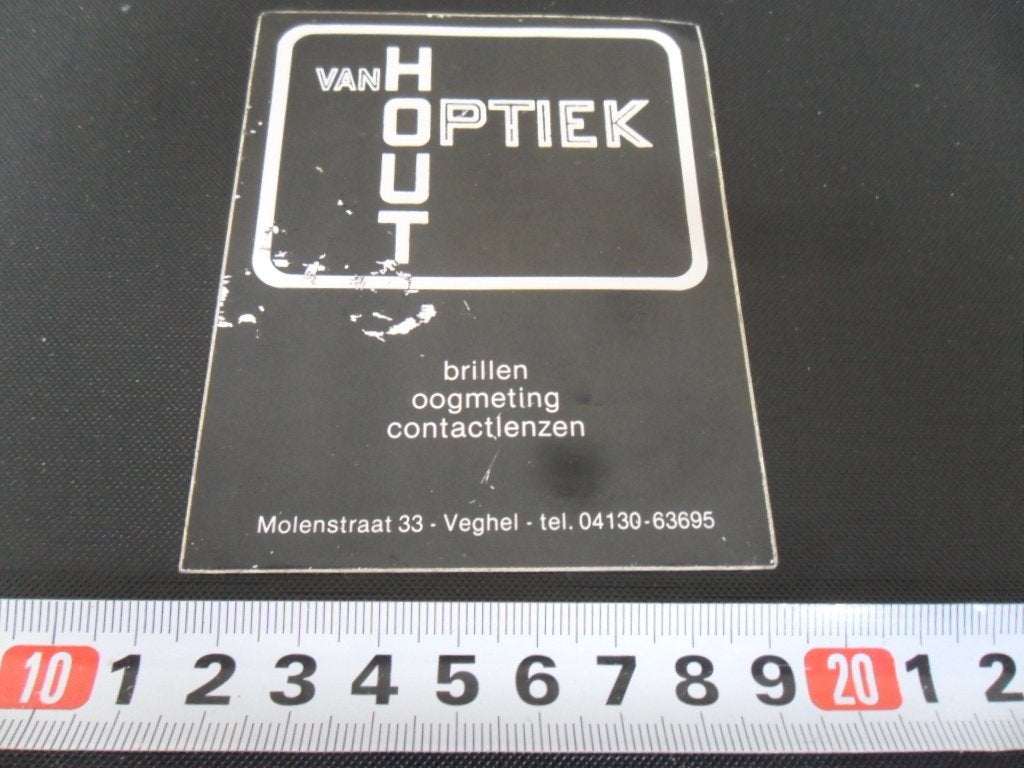 sticker veghel VAN HOUT OPTIEK brillen oogmeting contactlenz, Ophalen of Verzenden, Zo goed als nieuw