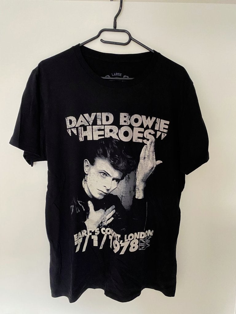 David Bowie - Heroes Earls Court T-shirt - L - Zwart, Maat 52/54 (L), Loud Rocks, Zwart, Nieuw