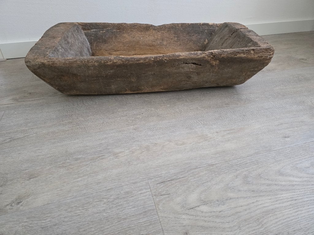 AITHENTIEK OUDE HOUTEN TROG 73X39X17CM AURA PEEPERKORN, Ophalen, Gebruikt, Schaal, Rechthoekig