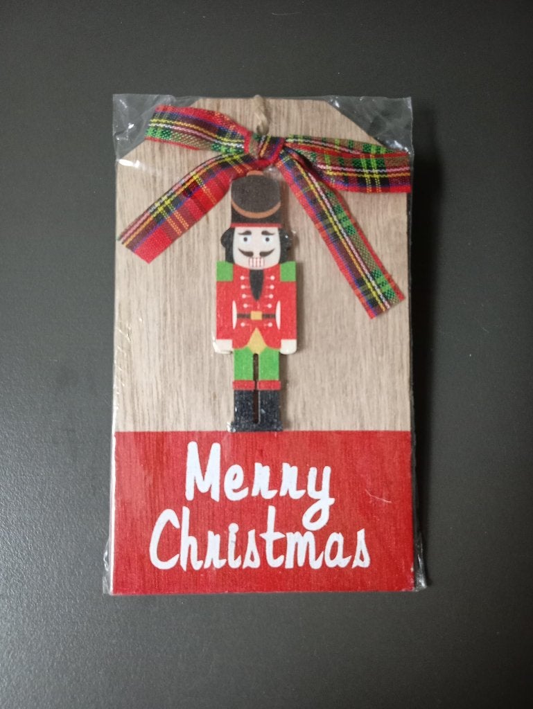 Houten kersthanger Merry Christmas met notenkraker, Diversen, Kerst, Ophalen of Verzenden, Nieuw
