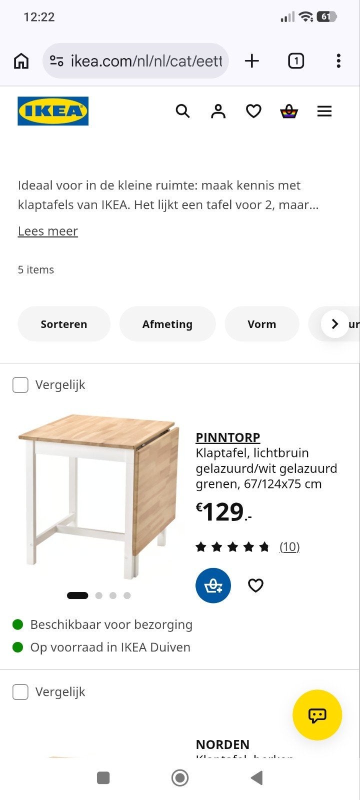 IKEA Klaptafel / Keukentafel + 4 stoelen, Ophalen, Gebruikt, 100 tot 150 cm, 50 tot 100 cm