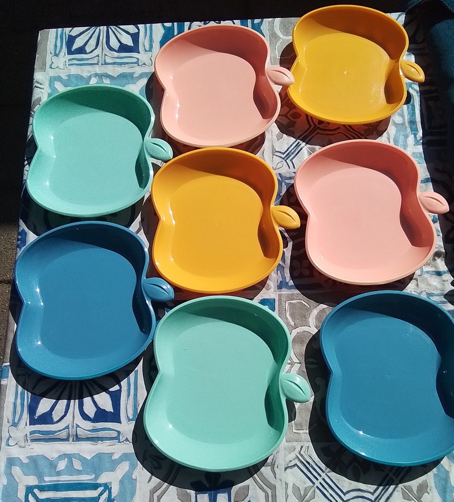 16-delig vrolijk kunststof appelservies/snackschaaltjes vint, Ophalen of Verzenden, Kunststof, Overige stijlen, Schaal of Schalen