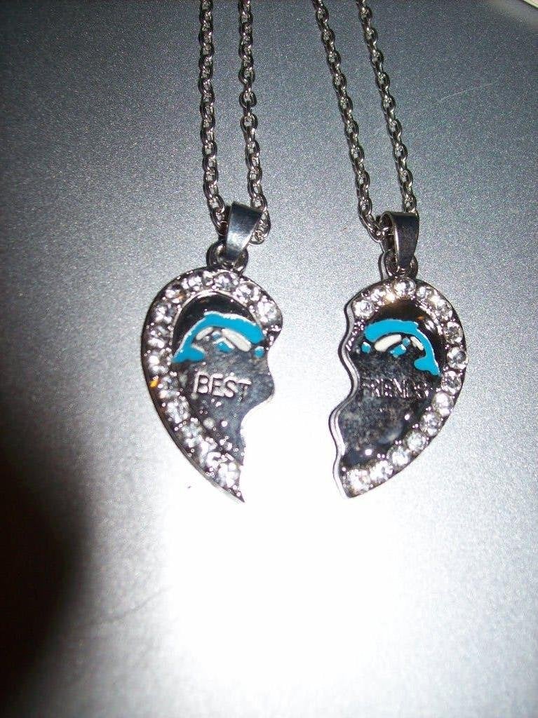 Ketting set Zilvertint Halve Harte BEST FRIENDS met kristal, Sieraden, Tassen en Uiterlijk, Kettingen, Verzenden, Nieuw, Steen of Mineraal