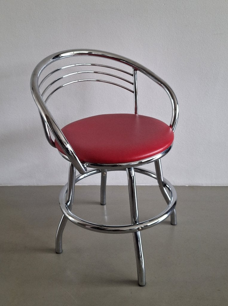 vintage design draai-stoel kuip chroom buis-frame rood skai, Ophalen, Gebruikt, Rood, Bureaukruk