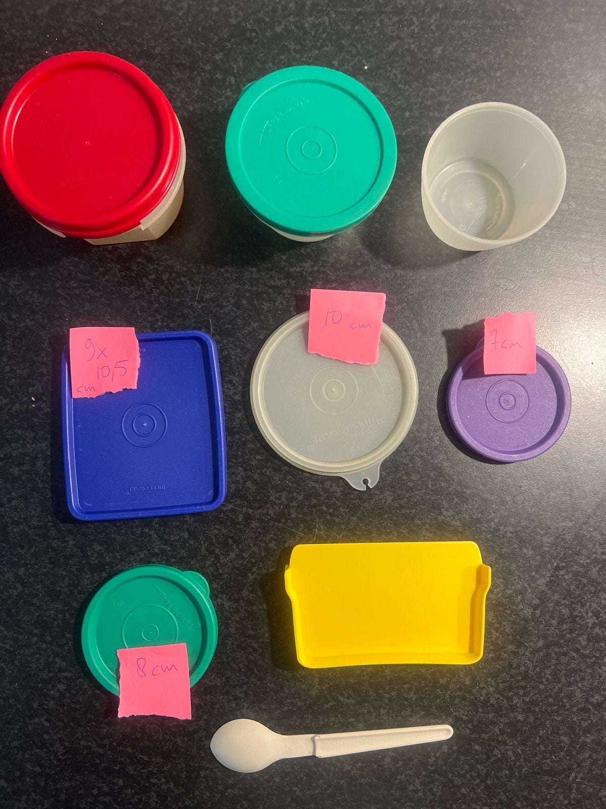 Tupperware set: bakjes, deksels, lepel en meer, Ophalen, Gebruikt, Blauw, Met deksel