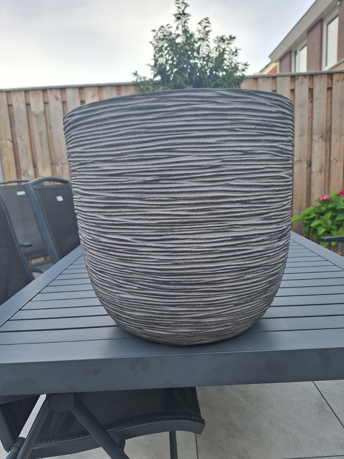 Capi Europe Bloempot Nature/rib Grijs/zwart - Ø 43 cm x H 42, Ophalen, Kunststof, 40 cm of meer, Rond