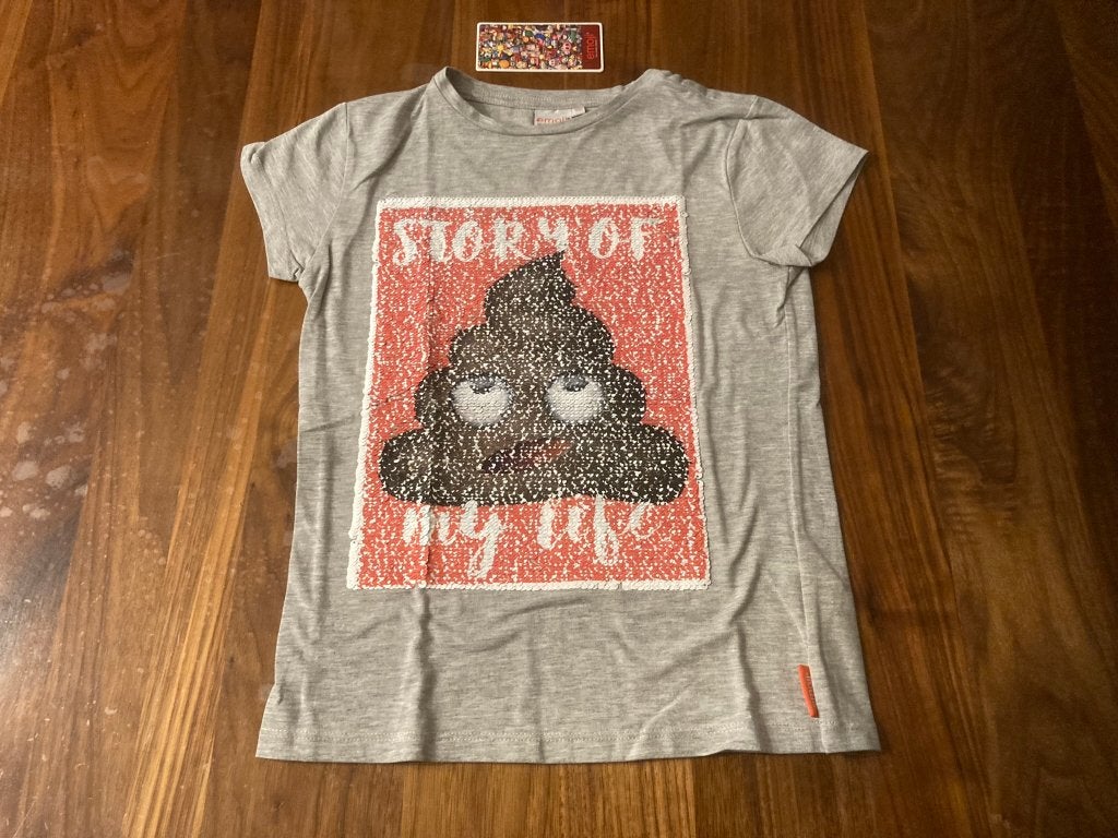 Coolcat emoji shortsleeve grijs shirt story of my life 146!, Meisje, Coolcat, Ophalen of Verzenden, Zo goed als nieuw