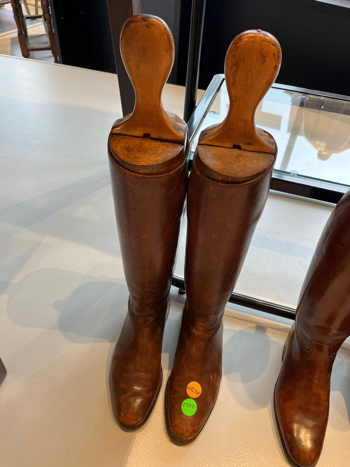 Antieke Leren Rijlaarzen met Houten Schoenleesten, Ophalen, Dames