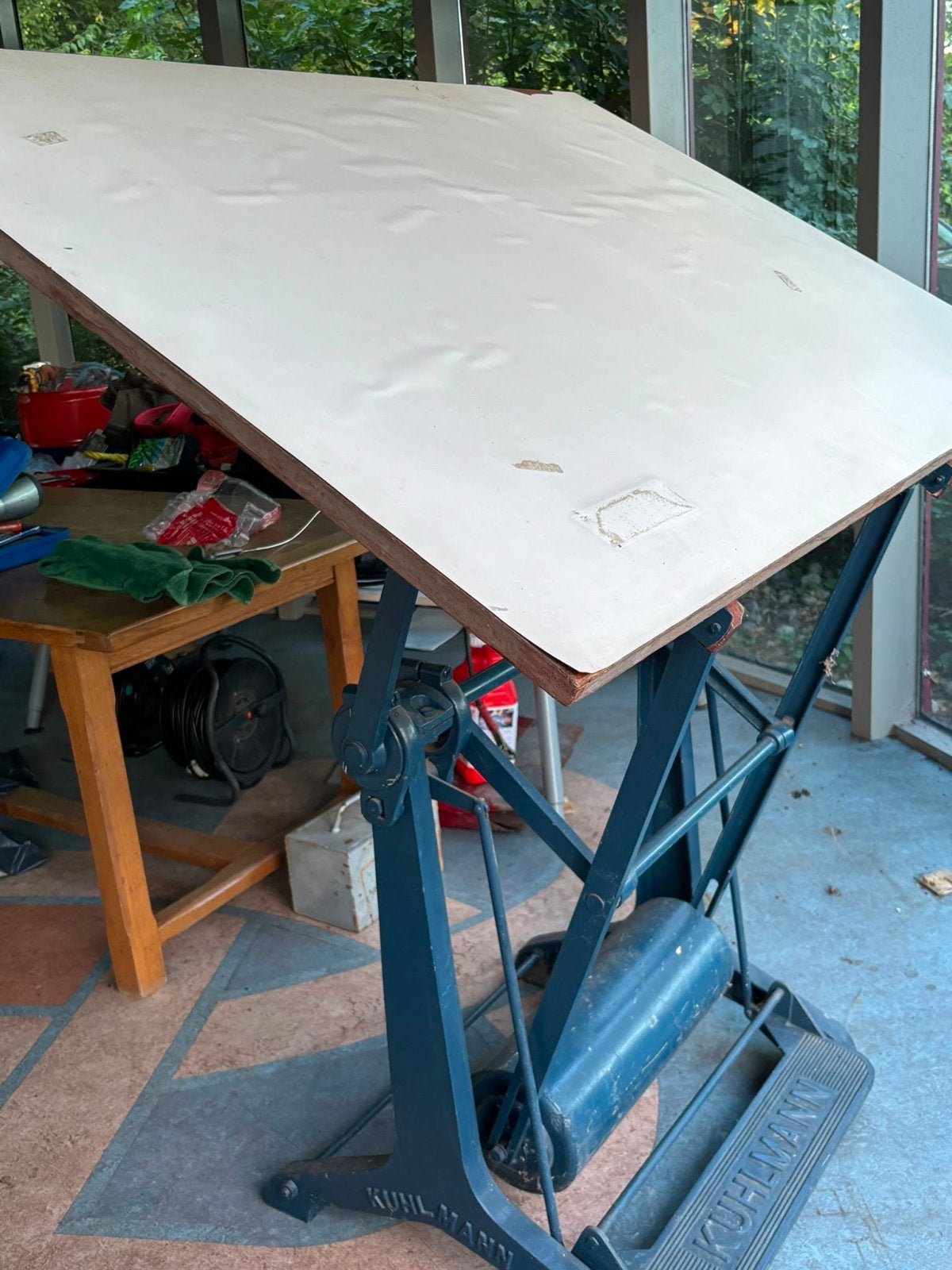 Vintage Kuhlmann Tekentafel - Robuust en Verstelbaar, Doe-het-zelf en Verbouw, Tekentafels, Ophalen, Gebruikt, 150 tot 170 cm