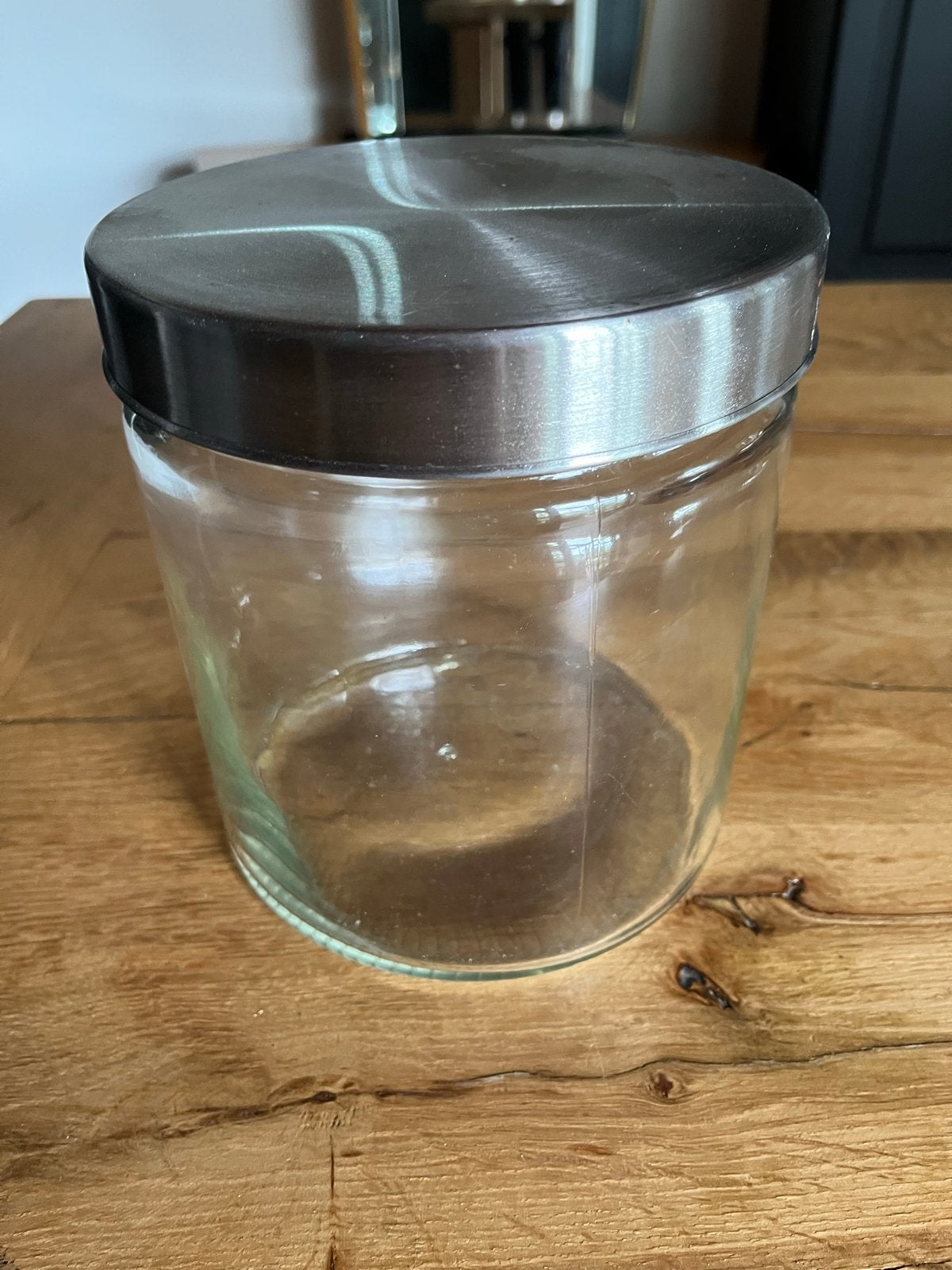 Grote glazen voorraadpot met metalen deksel, Ophalen, Zilver, Voorraadpot, Glas