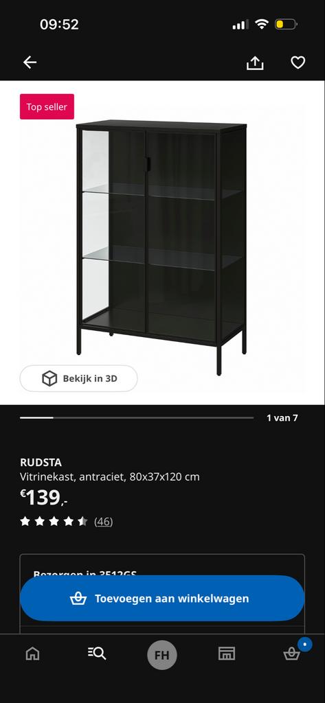 RUDSTA Vitrinekast, antraciet, 80x37x120 cm, Ophalen, 100 tot 150 cm, 50 tot 100 cm, Zo goed als nieuw