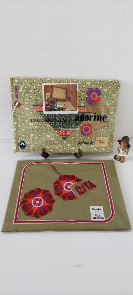 set 2 vintage beddengoed laken en hoeslaken jaren 70 - NIEUW, Eu, Eenpersoons, Eu, Hoeslaken of Sloop