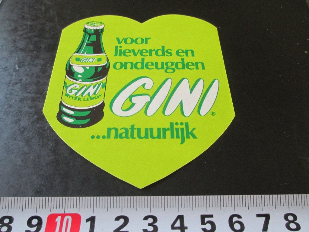 sticker 090 GINI bitter lemon frisdrank lieverds ondeugden *, Verzamelen, Ophalen, Zo goed als nieuw