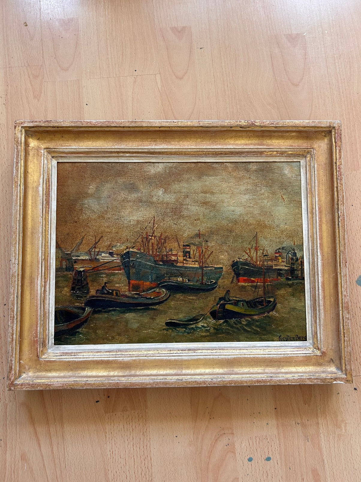 olieverfschilderij "Sfeervol Havengezicht" – K. Cuylenberg, Ophalen