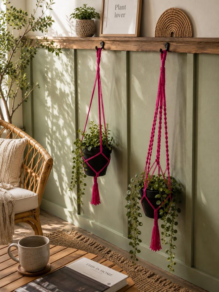 2 macrame plantenhangers , roze, nieuw, Ophalen of Verzenden, Nieuw