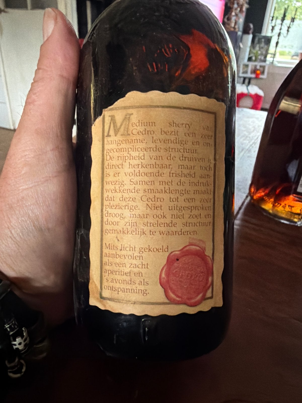 Vintage Cedro Medium Sherry - Zeldzame Fles uit 1877, Gebruikt, Overige gebieden, Overige typen, Ophalen of Verzenden