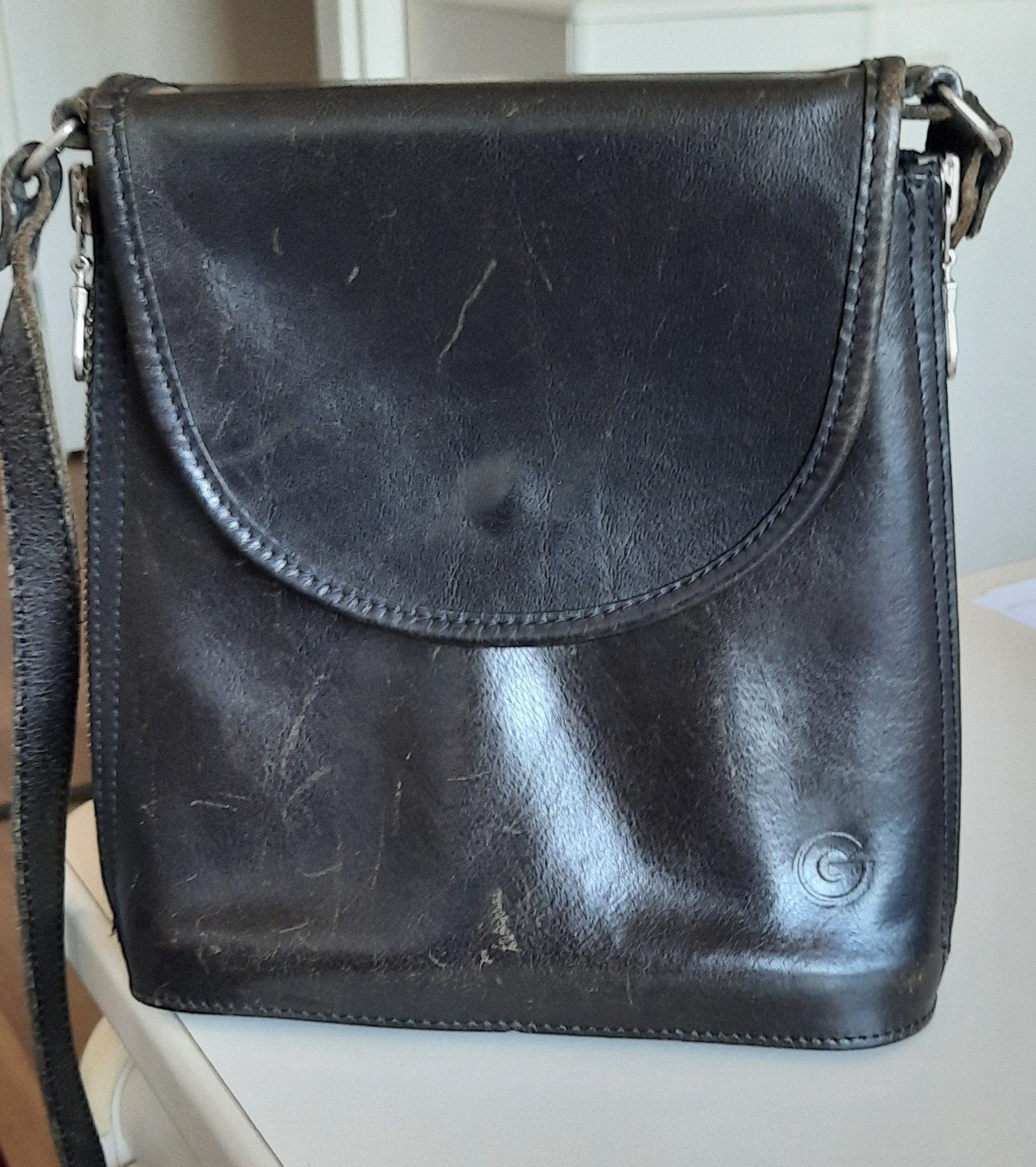 Donkerblauw leren damestasje van Gabrielle, Overige merken, Gebruikt, Blauw, Ophalen of Verzenden