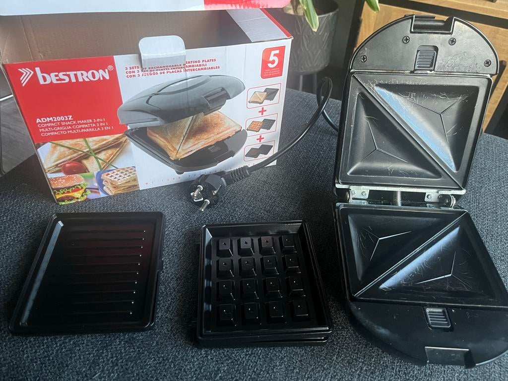 Tosti ijzer, wafelmaker en grilplaat- Zo goed als nieuw, Ophalen of Verzenden, Uitneembare platen, Zo goed als nieuw