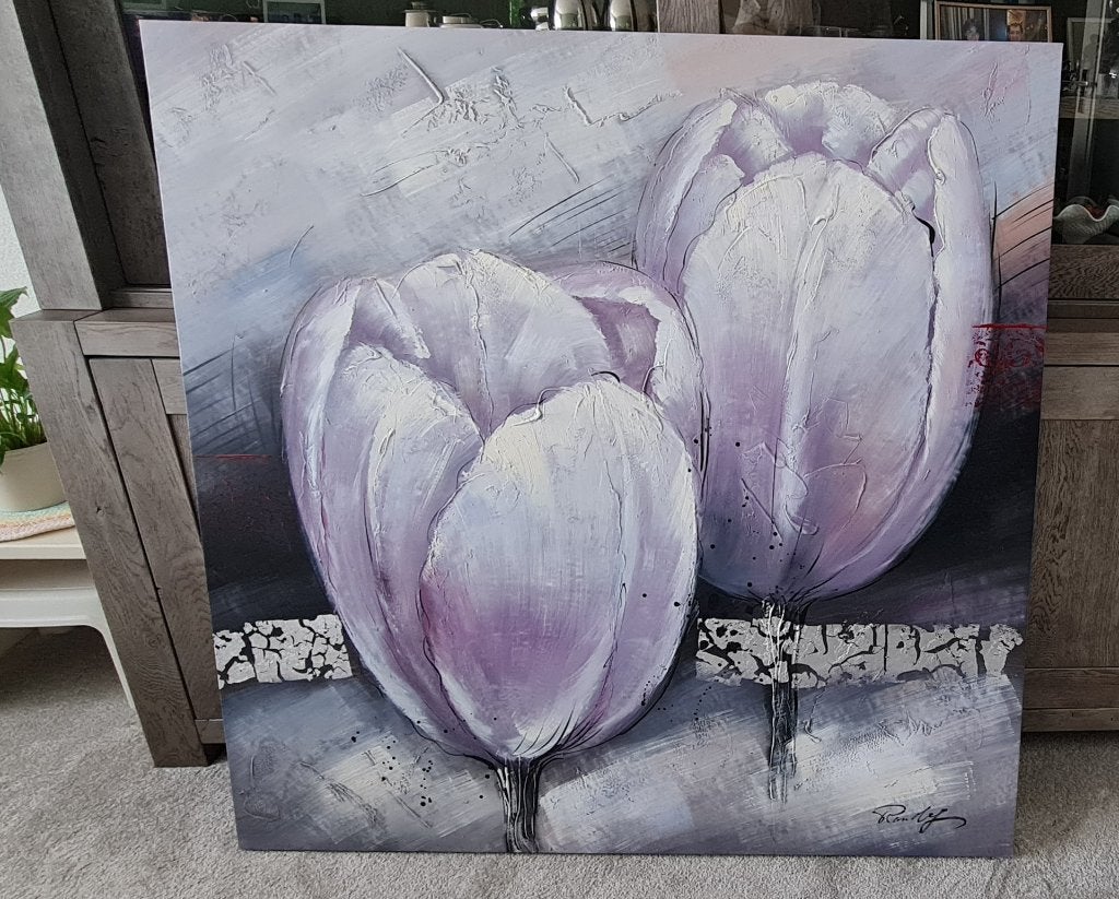 Bloemen Schilderij gesigneerd   1,2m  x  1,2m, Ophalen, Overige stijlen, Gesigneerd, Bloemen